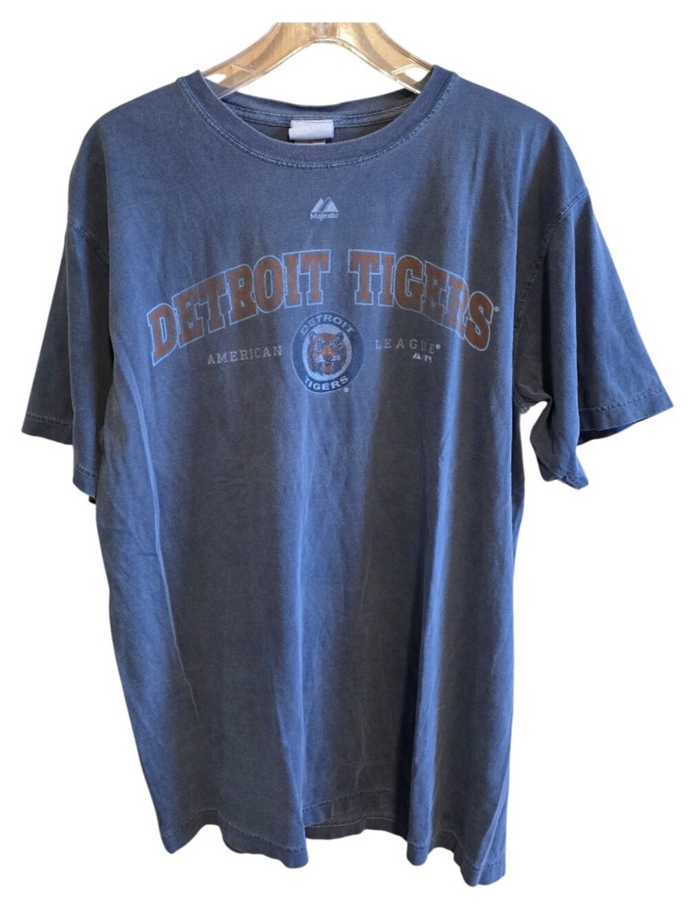 Vintage MLB Majestic Detroit Tigers Graphic Tee Blue Size Large 100% Cotton